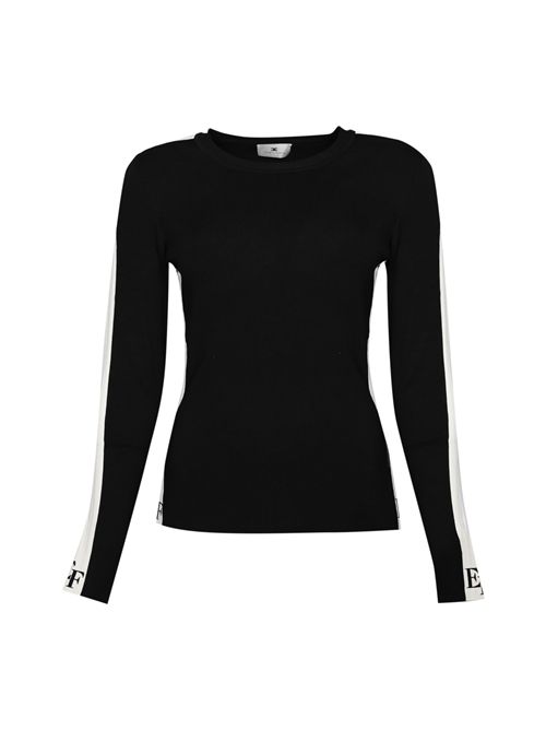 Maglia in viscosa con bande lucide Nero/Milk Elisabetta Franchi | MK03S56E2EF3